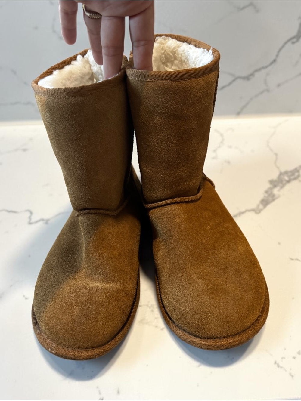 Koolaburra Chestnut Suede Shearling-Lined Ankle Boots